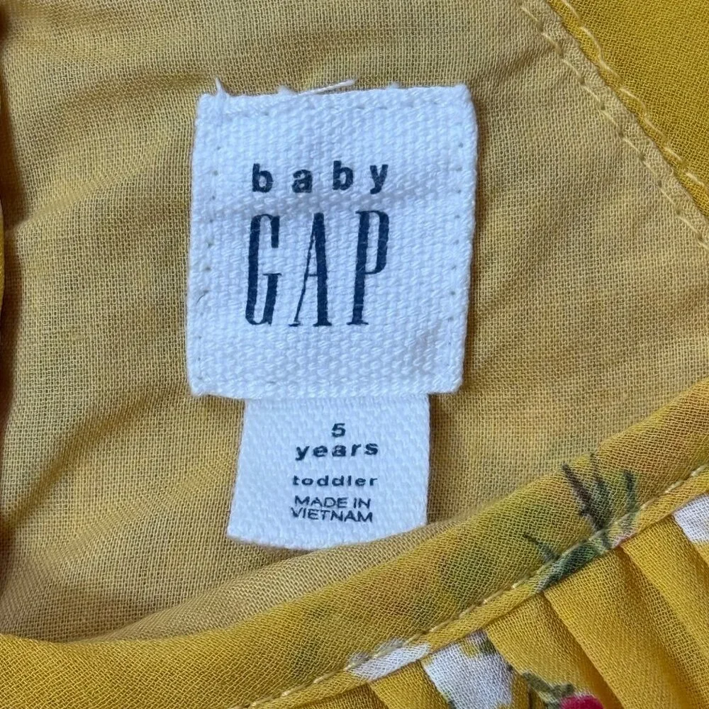 Baby Gap Chiffon Pleated Dress Yellow Floral Print Toddler Girls 5Y‎